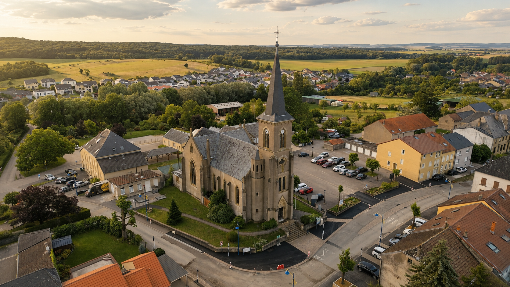 Vue aérienne du village de Zoufftgen