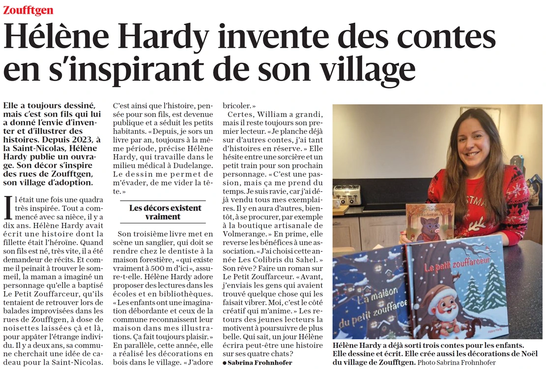 Article du Républicain Lorrain (21 décembre 2025) sur Hélène Hardy et ses contes